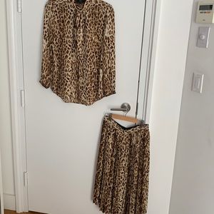 SET - Blouse + Skirt: silky crepe leopard
